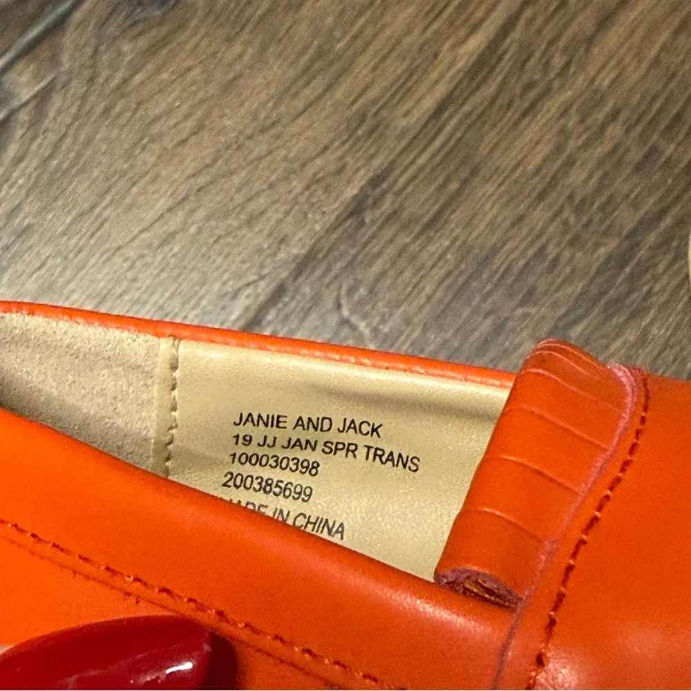Janie and Jack orange leather fringe loafers size 4 New